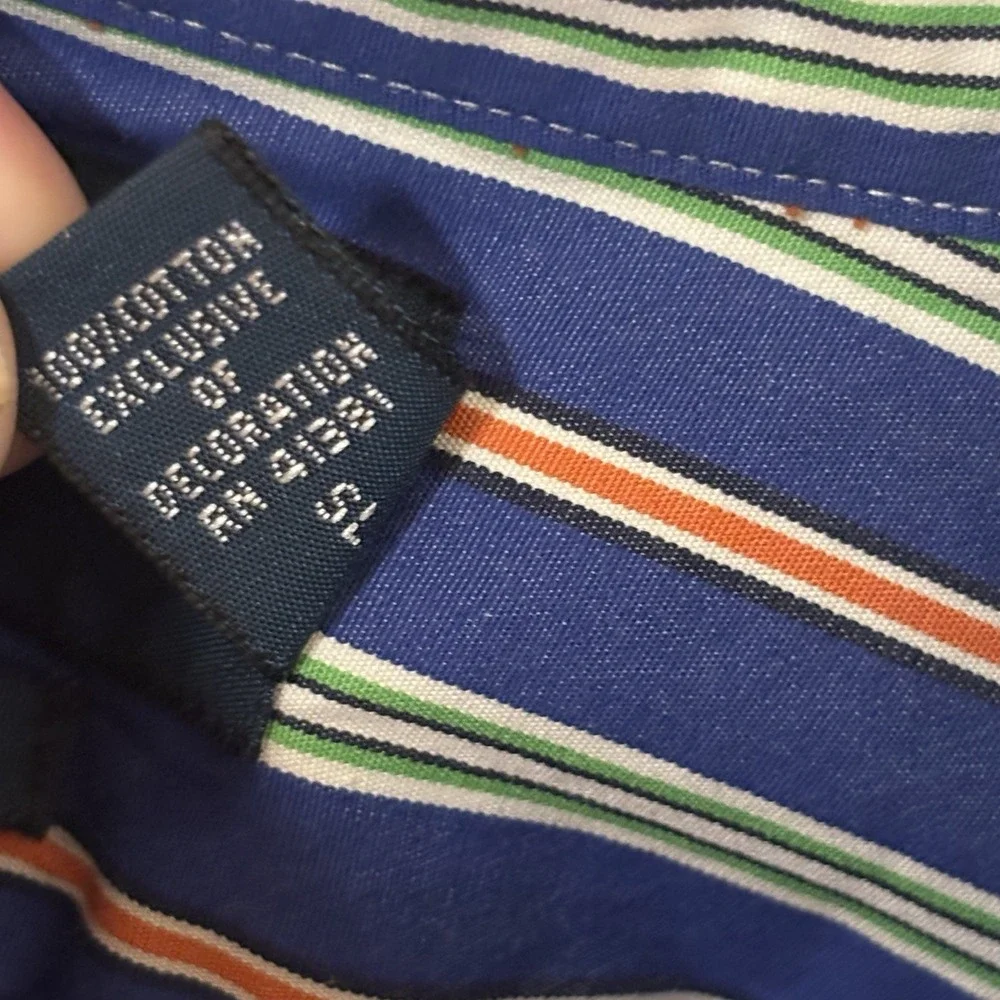 Ralph Lauren Vintage 90s Y2K Blue Green/orange Stripe Classic Fit Shirt XL